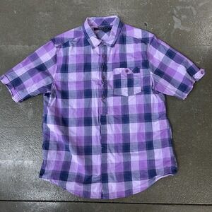 Sean John Shirt Mens 2XL Purple Plaid Short Sleeve Button Front Casual Cotton